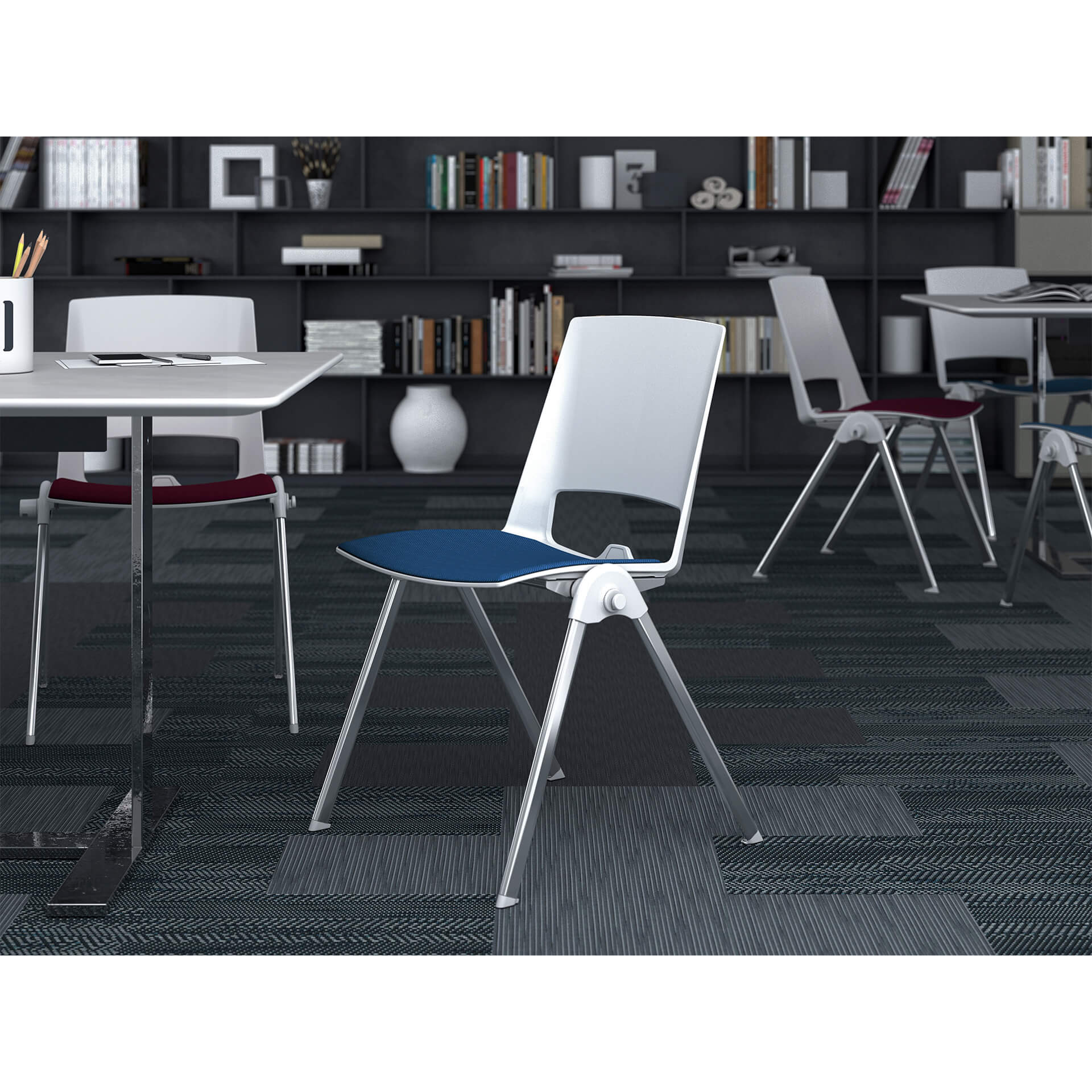Посетителски стол Sweet Chrome White, текстил, до 120 kg, червен, 2 броя в комплект