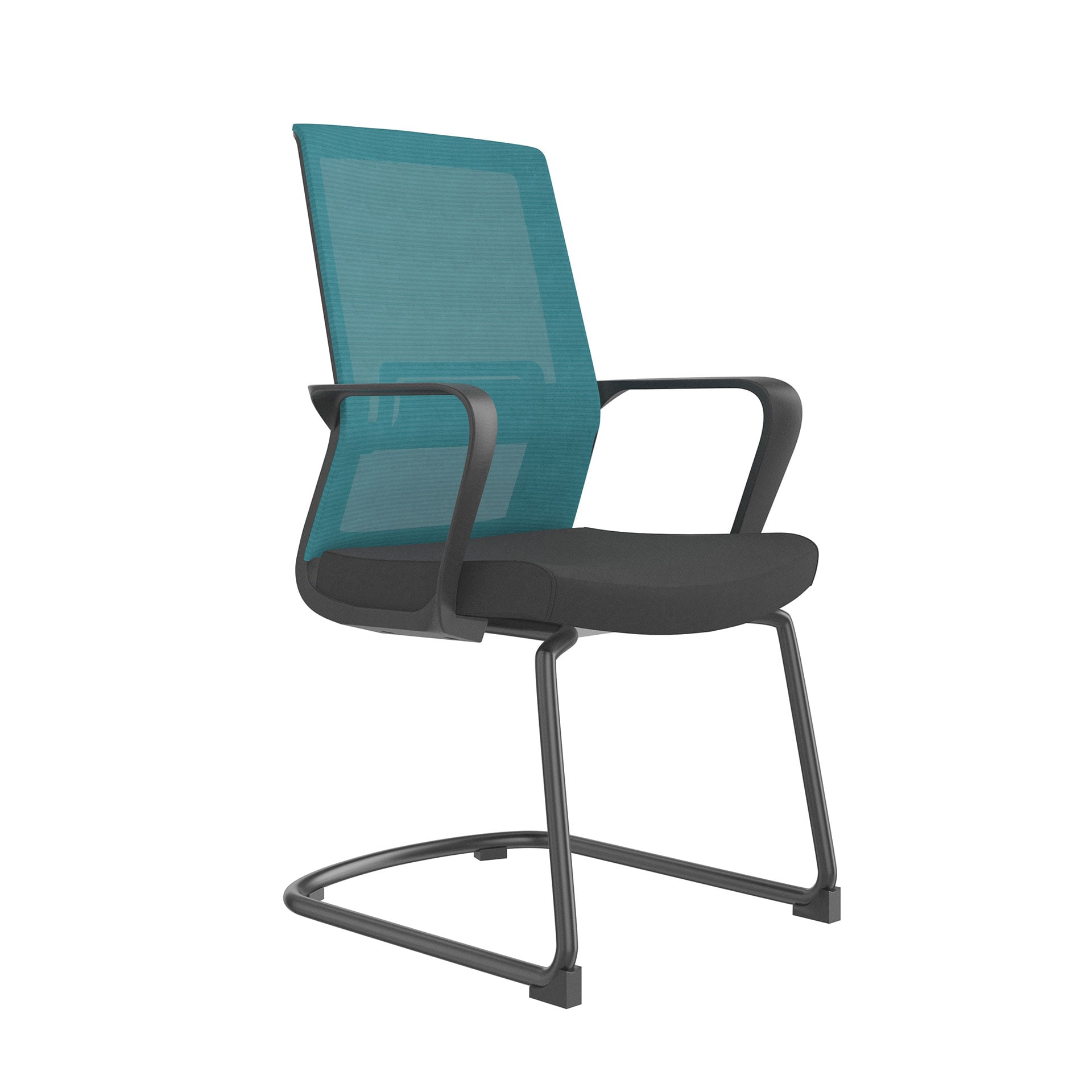 Посетителски стол Smart M, дамаска и меш, до 120 kg, черна седалка, синя облегалка, 2 броя в комплект