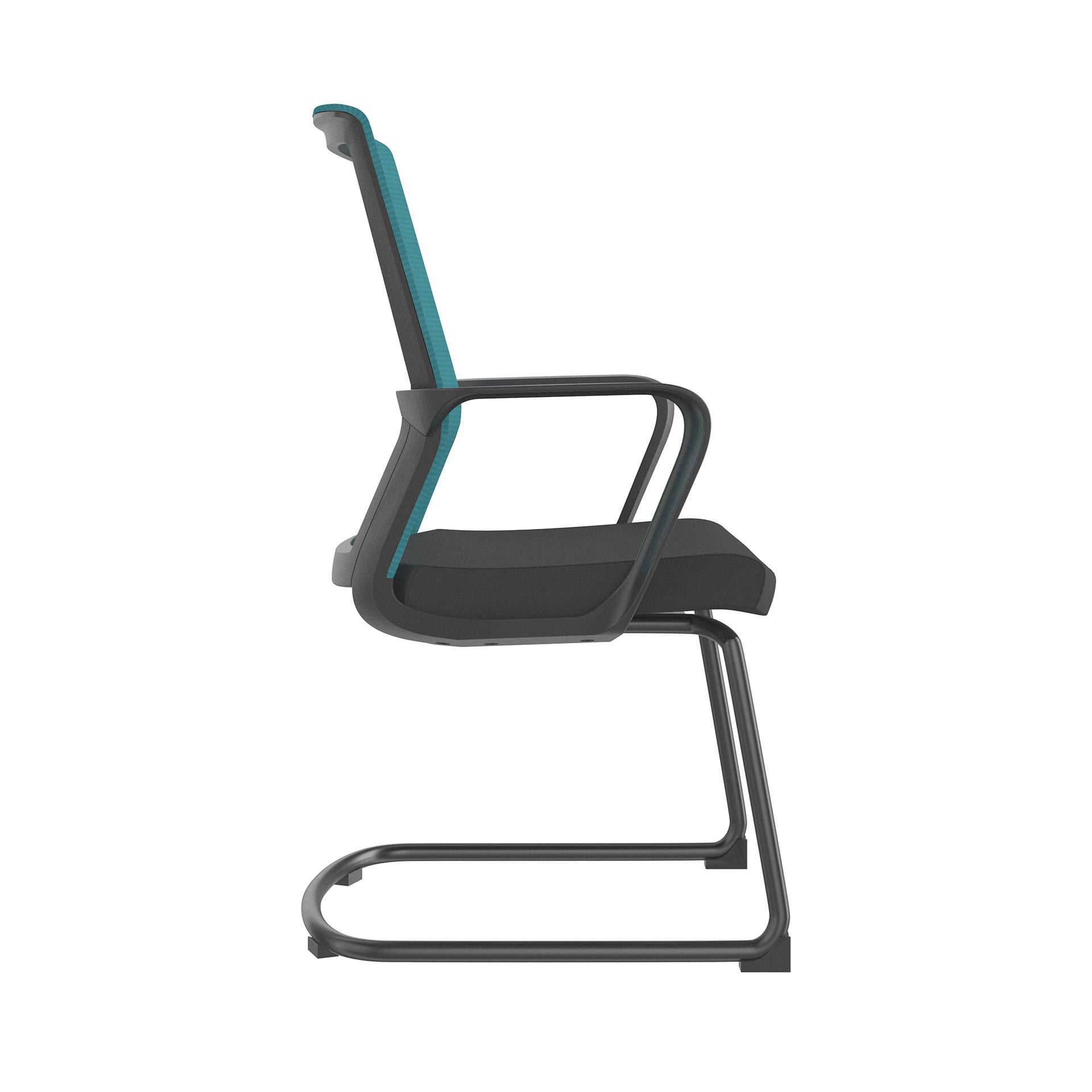 Посетителски стол Smart M, дамаска и меш, до 120 kg, черна седалка, синя облегалка, 2 броя в комплект