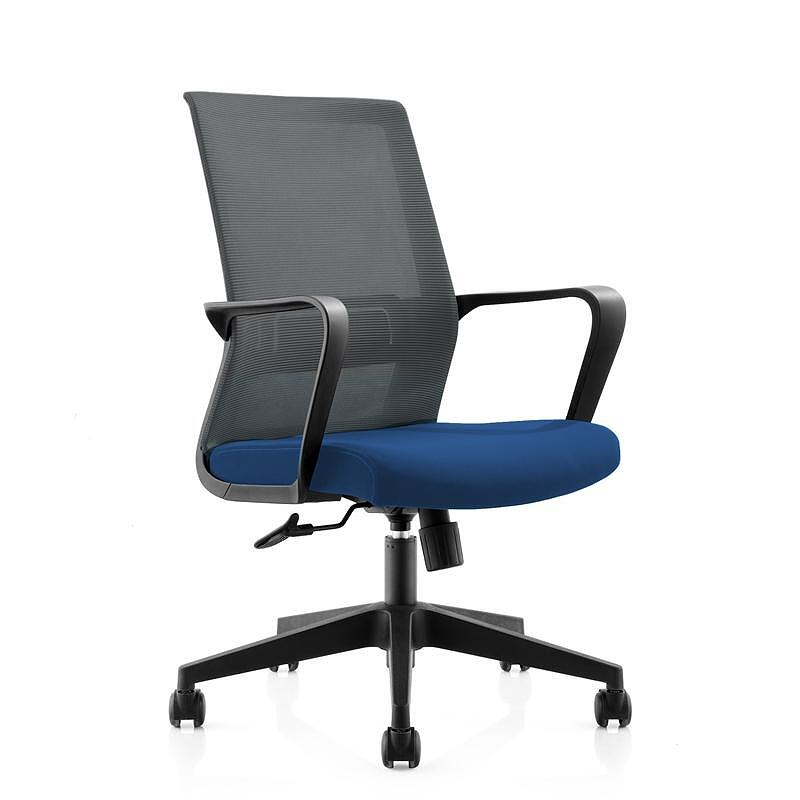 Офис стол Smart W, дамаска и меш, Tilt механизъм, до 120 kg, синя седалка, сива облегалка
