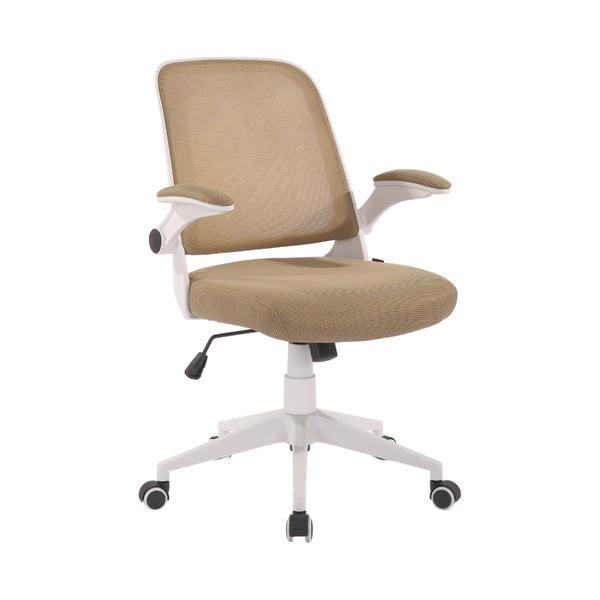 Офис стол Pretty White W, дамаска и меш, Tilt механизъм, до 120 kg, бежов