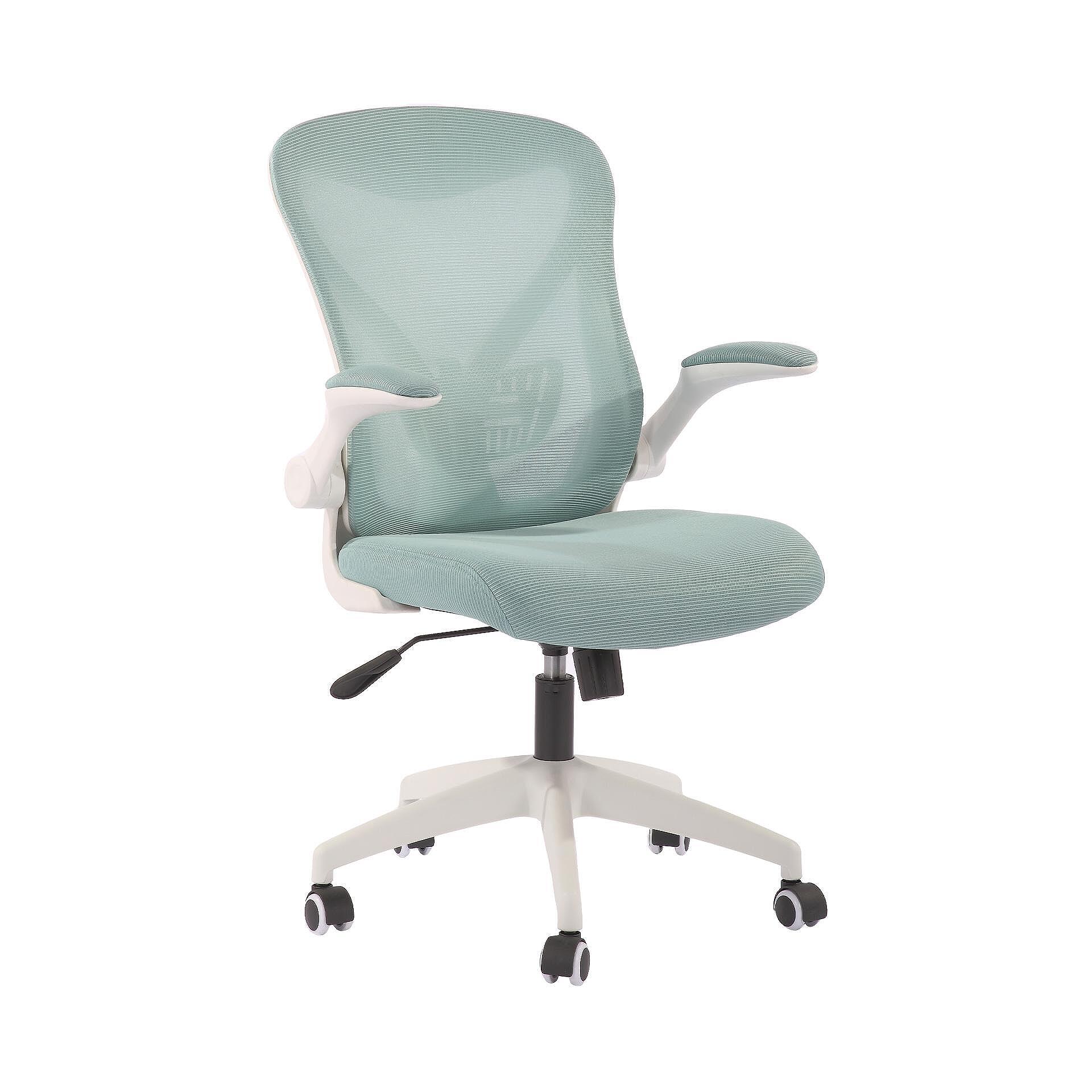 Офис стол Jolly White W, дамаска и меш, Tilt механизъм, до 120 kg, синьо-зелен