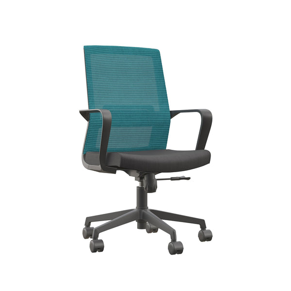 Офис стол Smart W, дамаска и меш, Tilt механизъм, до 120 kg, черна седалка, синя облегалка