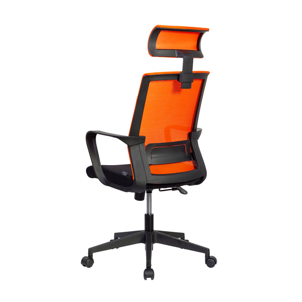 Директорски стол Smart HB, дамаска и меш, Tilt механизъм, до 120 kg, черна седалка, оранжева облегалка