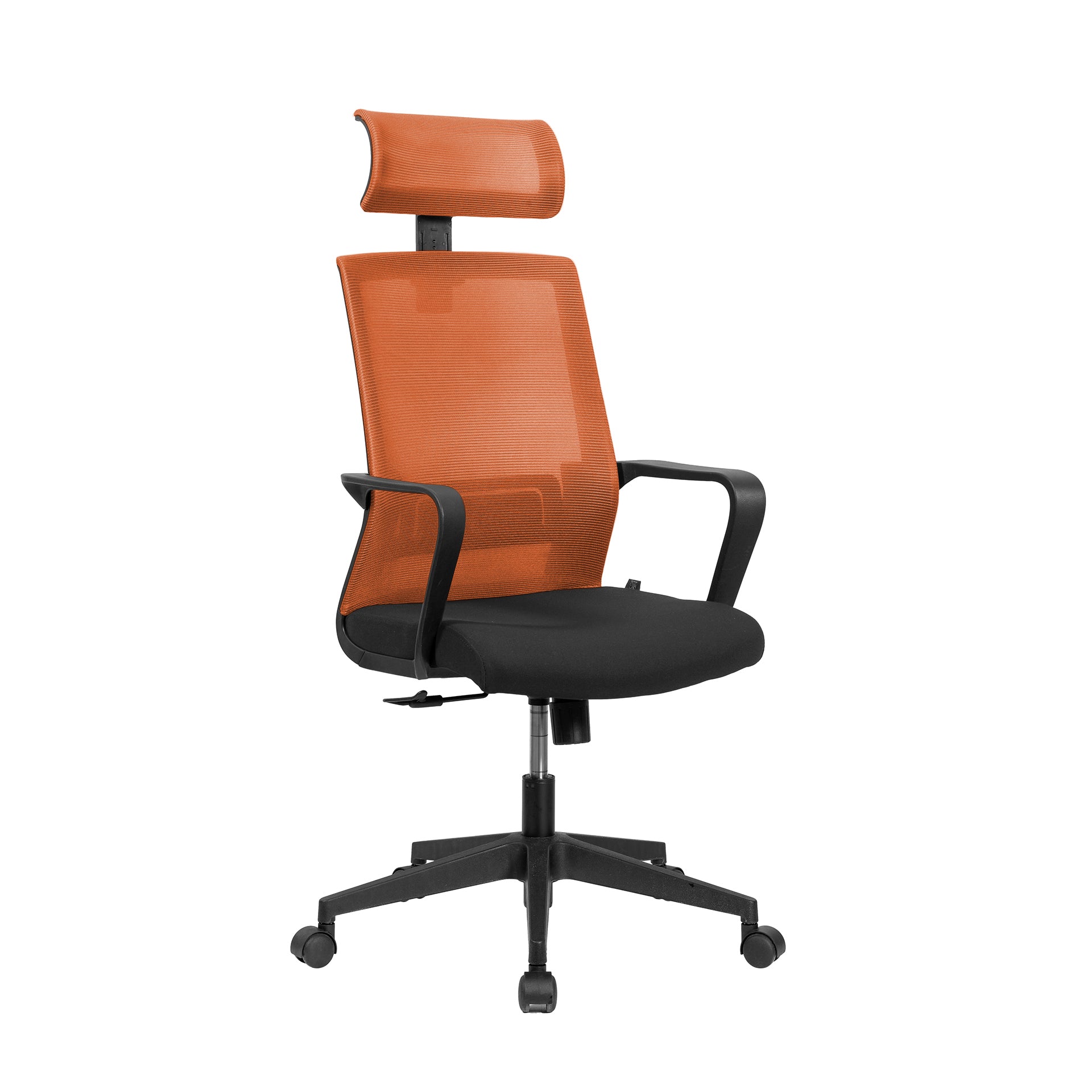 Директорски стол Smart HB, дамаска и меш, Tilt механизъм, до 120 kg, черна седалка, оранжева облегалка