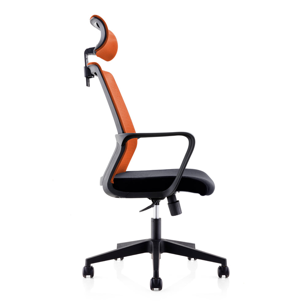 Директорски стол Smart HB, дамаска и меш, Tilt механизъм, до 120 kg, черна седалка, оранжева облегалка