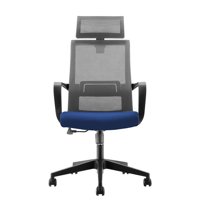 Директорски стол Smart HB, дамаска и меш, Tilt механизъм, до 120 kg, тъмносиня седалка, сива облегалка