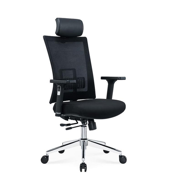 Ергономичен стол Luxe HB Chrome, дамаска и меш, Multi-function механизъм, до 120 kg, черна седалка, черна облегалка