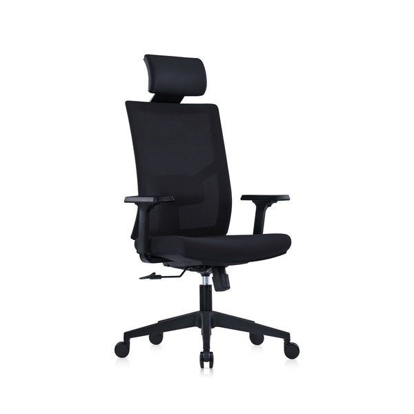 Ергономичен стол Snow Black HB, дамаска и меш, Multi-function механизъм, до 120 kg, черна седалка, черна облегалка