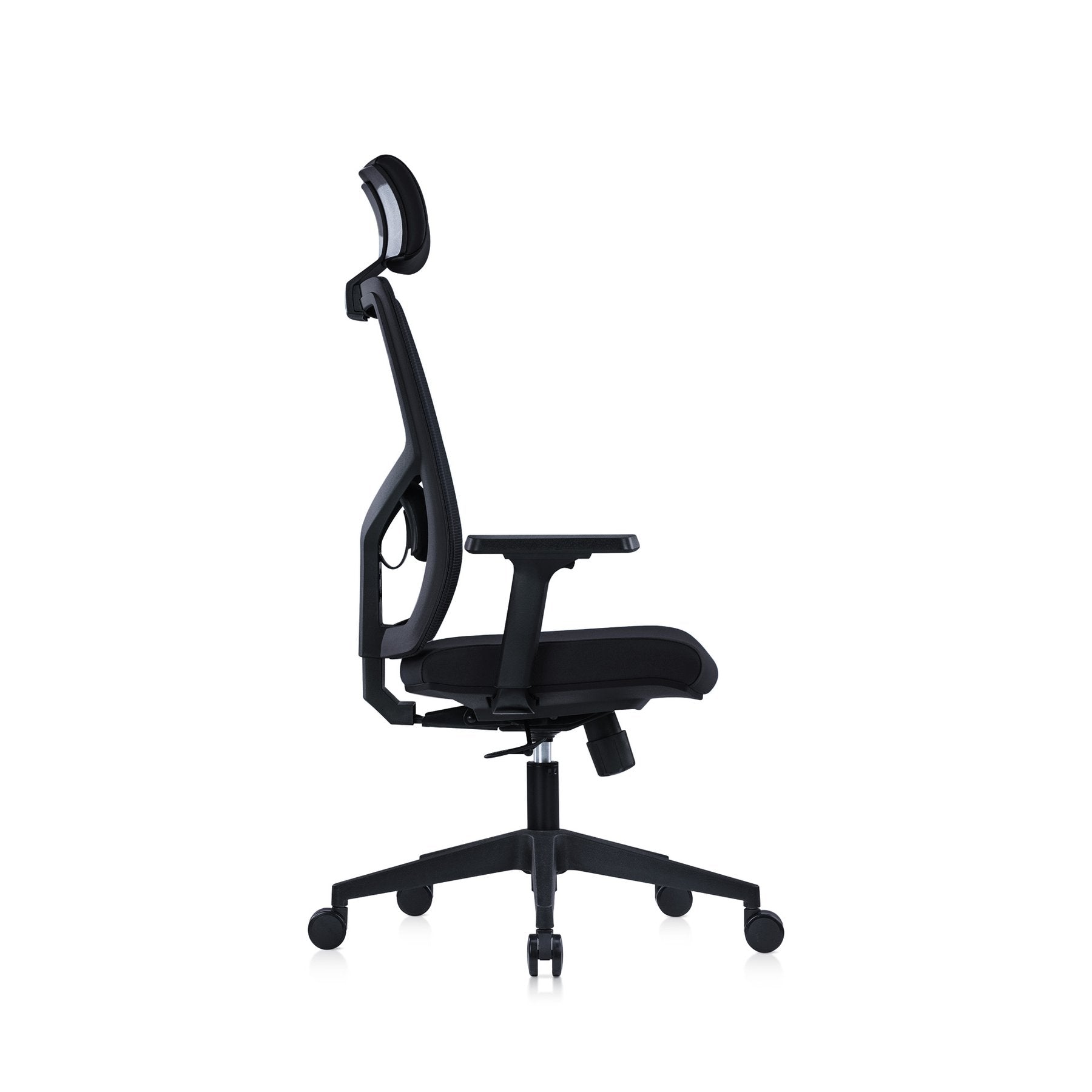 Ергономичен стол Snow Black HB, дамаска и меш, Multi-function механизъм, до 120 kg, черна седалка, черна облегалка