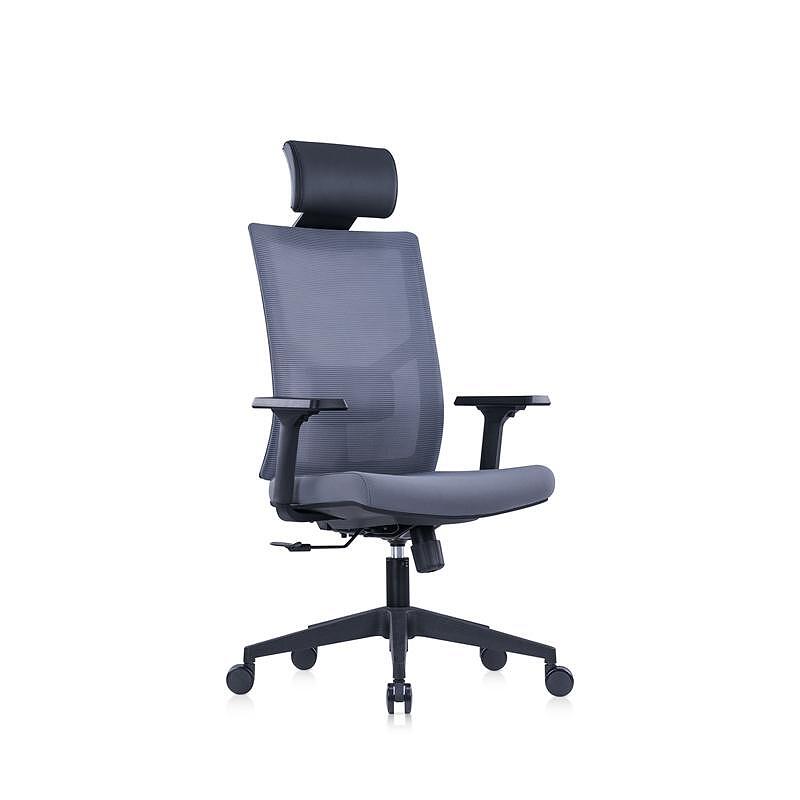 Ергономичен стол Snow Black HB, дамаска и меш, Multi-function механизъм, до 120 kg, светлосива седалка, светлосива облегалка