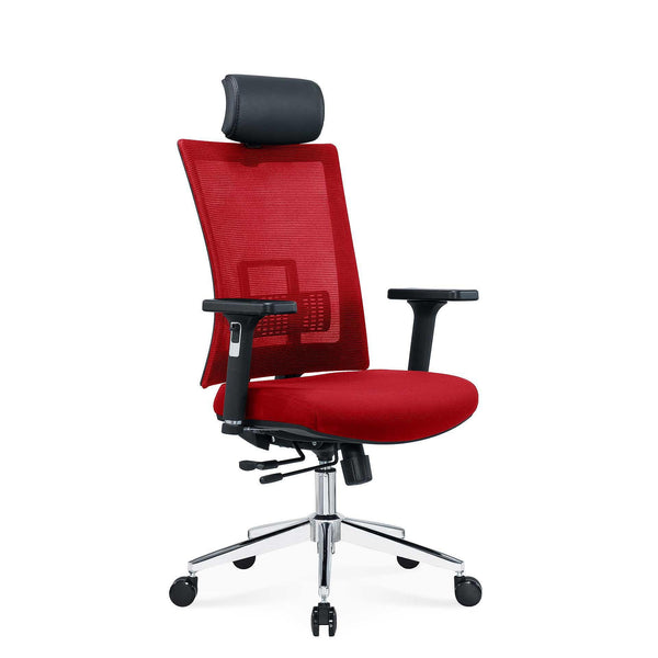 Ергономичен стол Luxe Chrome HB, дамаска и меш, Multi-function механизъм, до 120 kg, червен