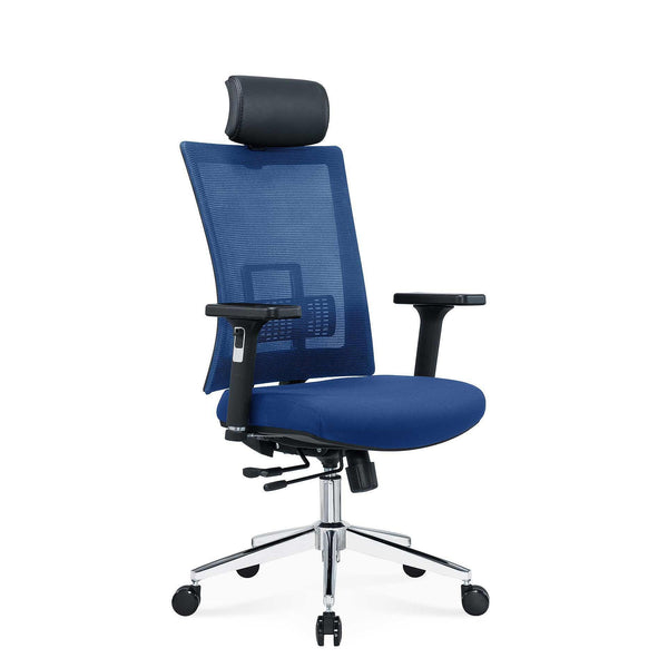 Ергономичен стол Luxe Chrome HB, дамаска и меш, Multi-function механизъм, до 120 kg, син