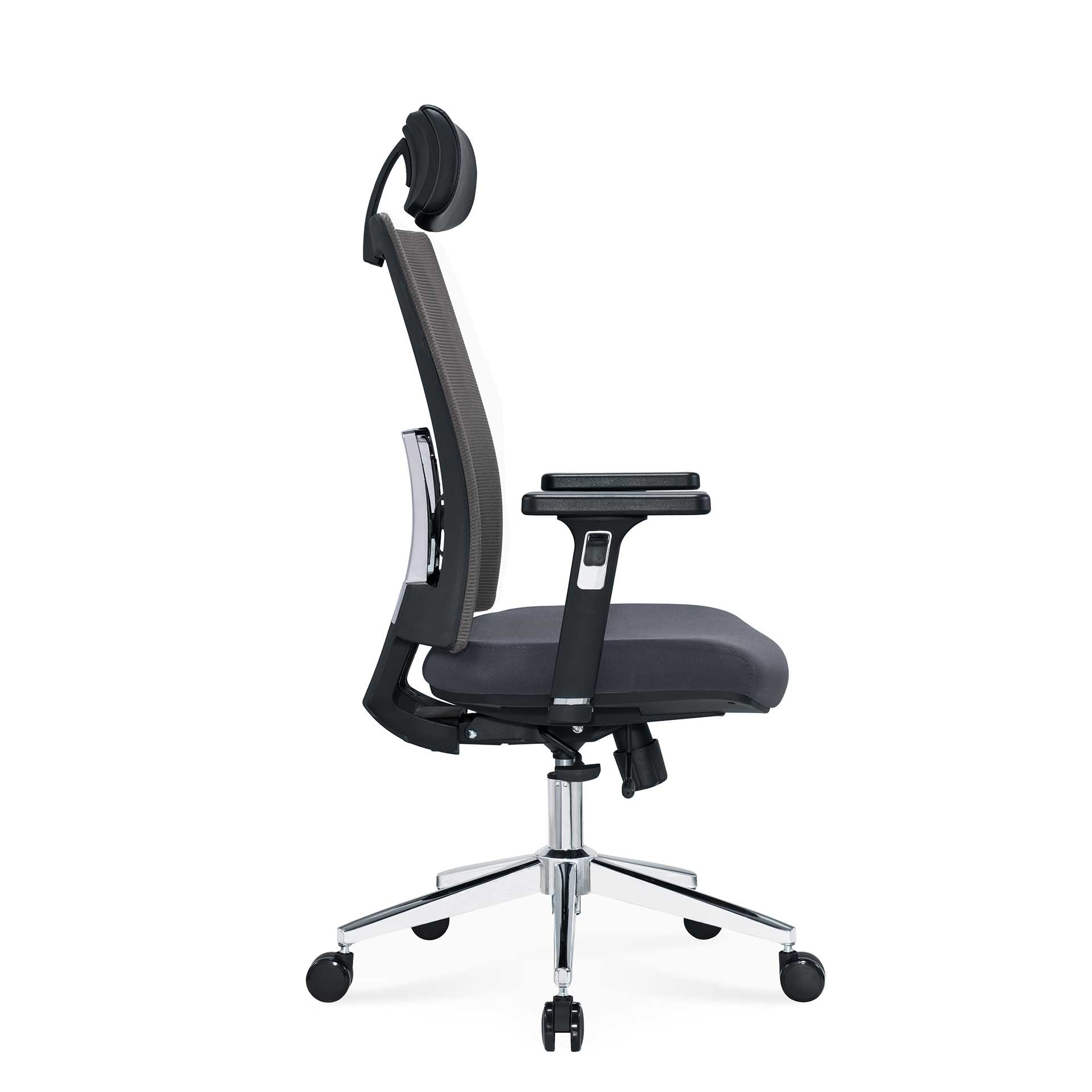 Ергономичен стол Luxe Chrome HB, дамаска и меш, Multi-function механизъм, до 120 kg, сив