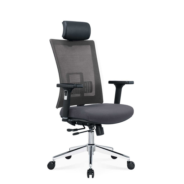 Ергономичен стол Luxe Chrome HB, дамаска и меш, Multi-function механизъм, до 120 kg, сив