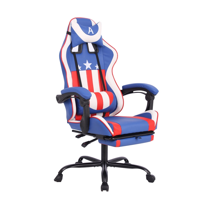Геймърски стол Max Game, екокожа, Multi-function механизъм, метална основа, до 150 kg, син и бял