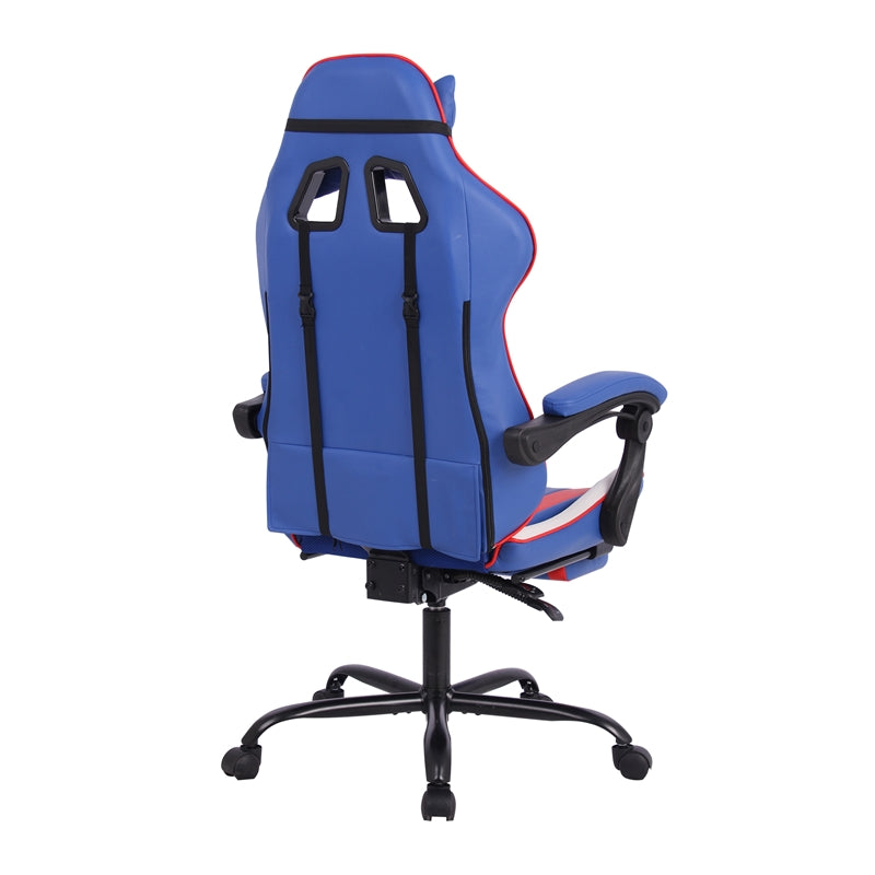 Геймърски стол Max Game, екокожа, Multi-function механизъм, метална основа, до 150 kg, син и бял
