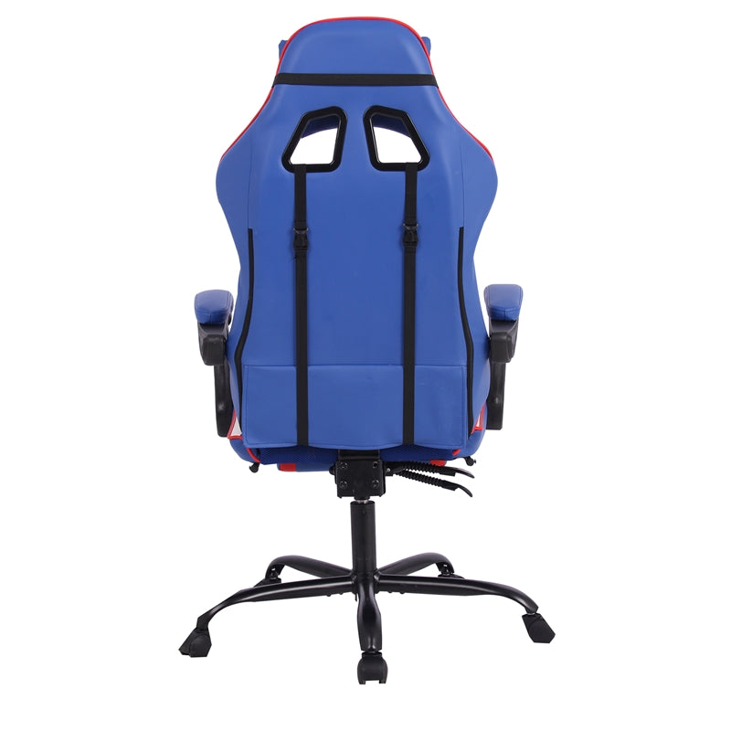 Геймърски стол Max Game, екокожа, Multi-function механизъм, метална основа, до 150 kg, син и бял