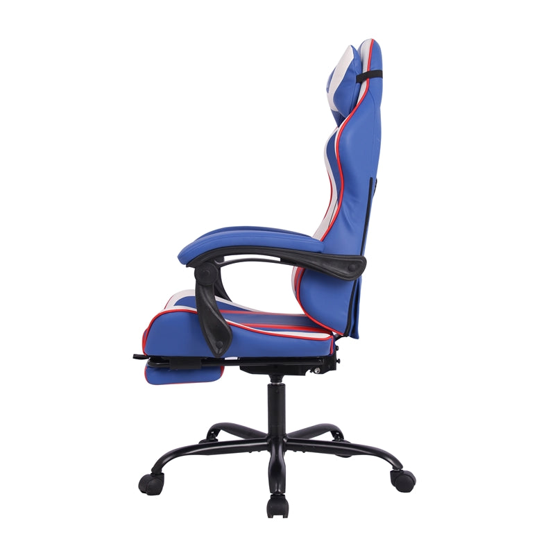 Геймърски стол Max Game, екокожа, Multi-function механизъм, метална основа, до 150 kg, син и бял