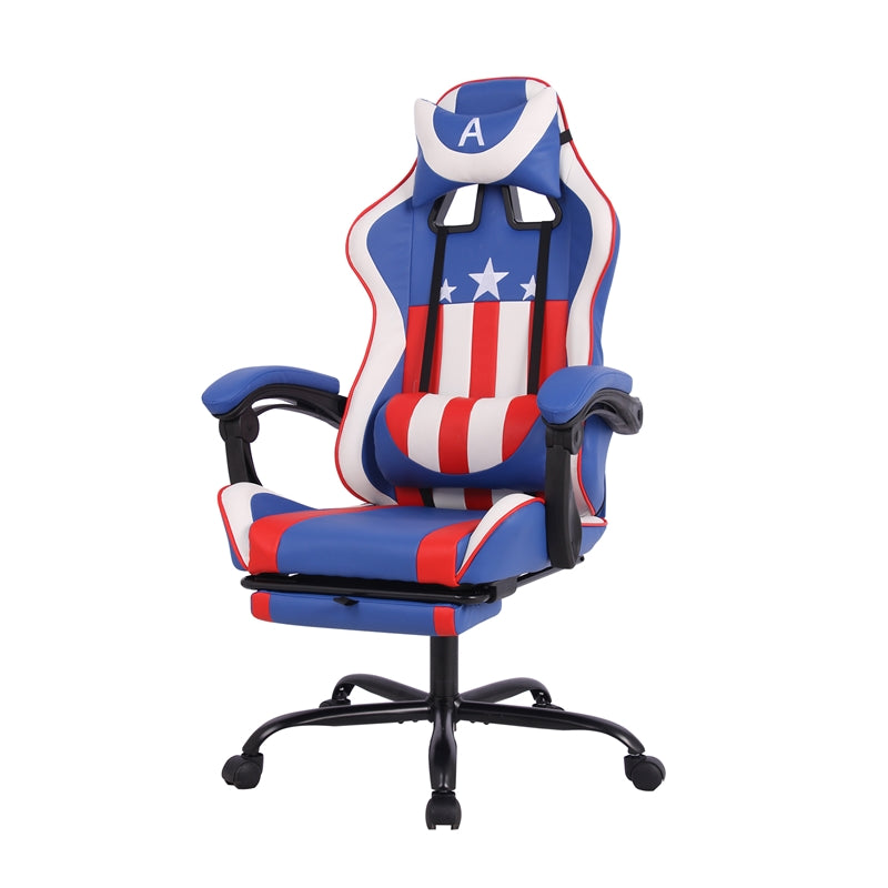 Геймърски стол Max Game, екокожа, Multi-function механизъм, метална основа, до 150 kg, син и бял