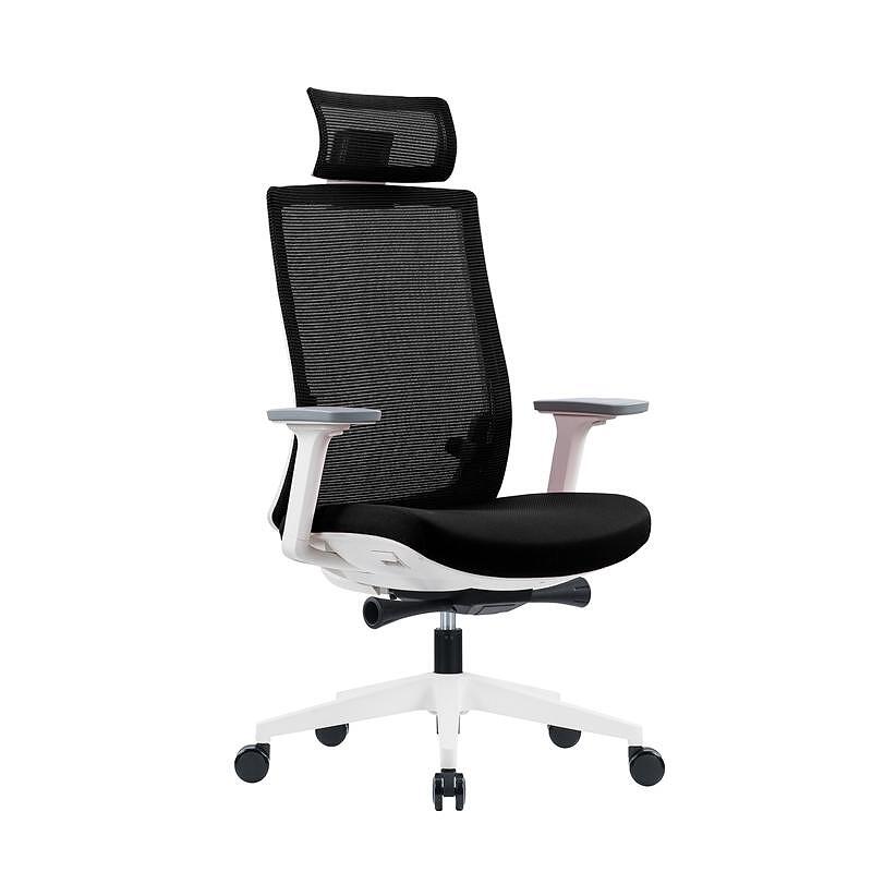 Ергономичен стол Meteor White HB, дамаска и меш, до 130 kg, черна седалка, черна облегалка