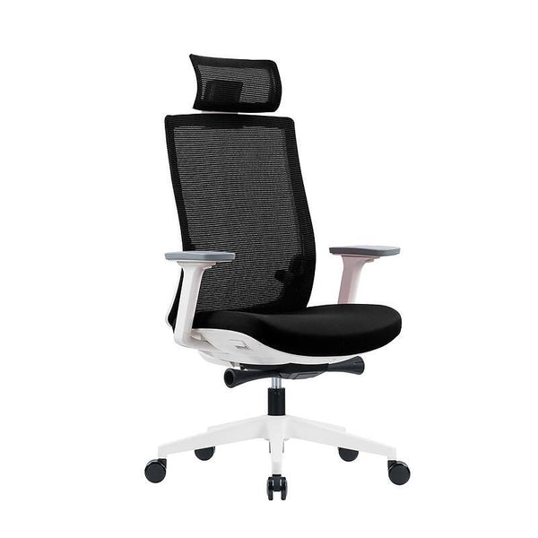 Ергономичен стол Meteor White HB, дамаска и меш, до 130 kg, черна седалка, черна облегалка
