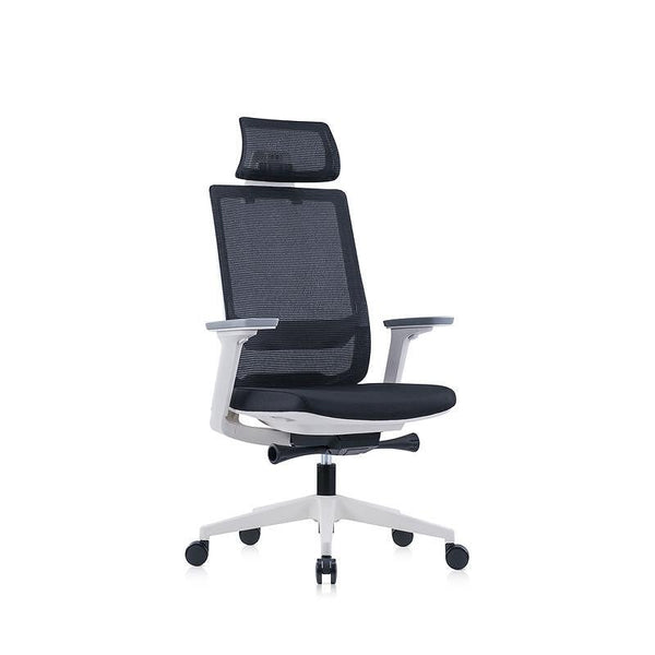 Ергономичен стол Meteor X White HB, дамаска и меш, до 130 kg, черна седалка, черна облегалка