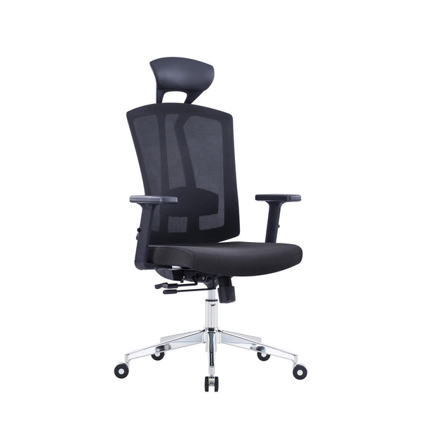 Ергономичен офис стол Primo Lux Chrome HB, дамаска и меш, до 130 kg, черен