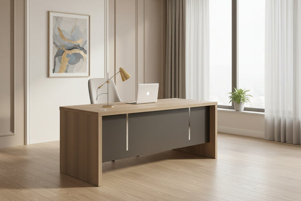Бюро Milano, 1800 х 790 х 750 mm, ПДЧ 40 mm, светъл дъб и тъмносиво