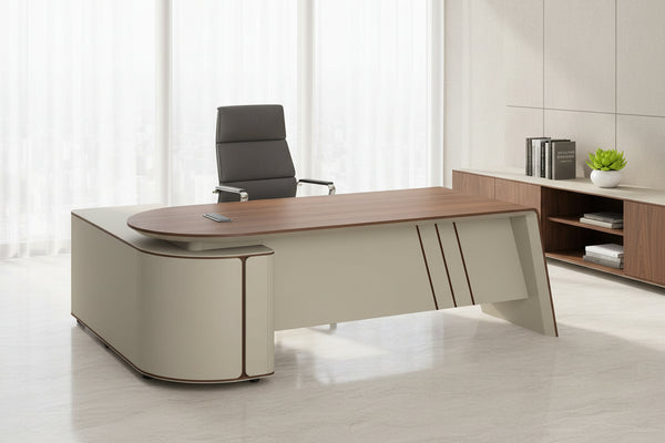 Бюро Savona, с контейнер, 2400 х 1850 х 750 mm, ПДЧ 50 mm, австралийски дъб и сиво