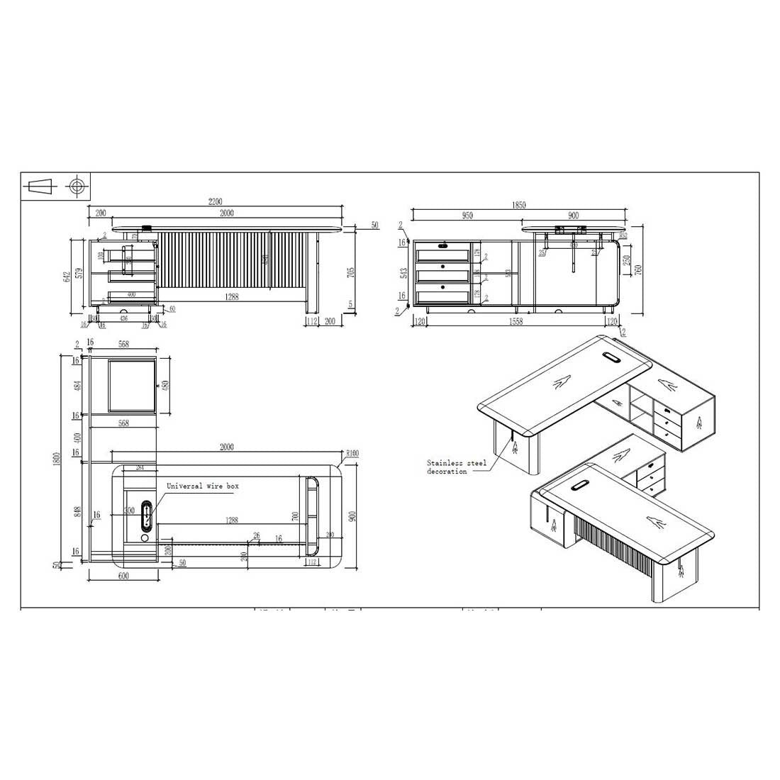 Бюро Parma, 2200 х 1850 х 760 mm, ПДЧ 50 mm, орех и перлен графит