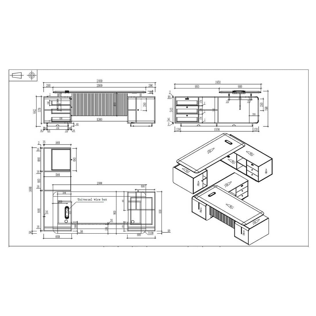 Бюро Parma, 2400 х 1850 х 760 mm, ПДЧ 50 mm, орех и перлен графит
