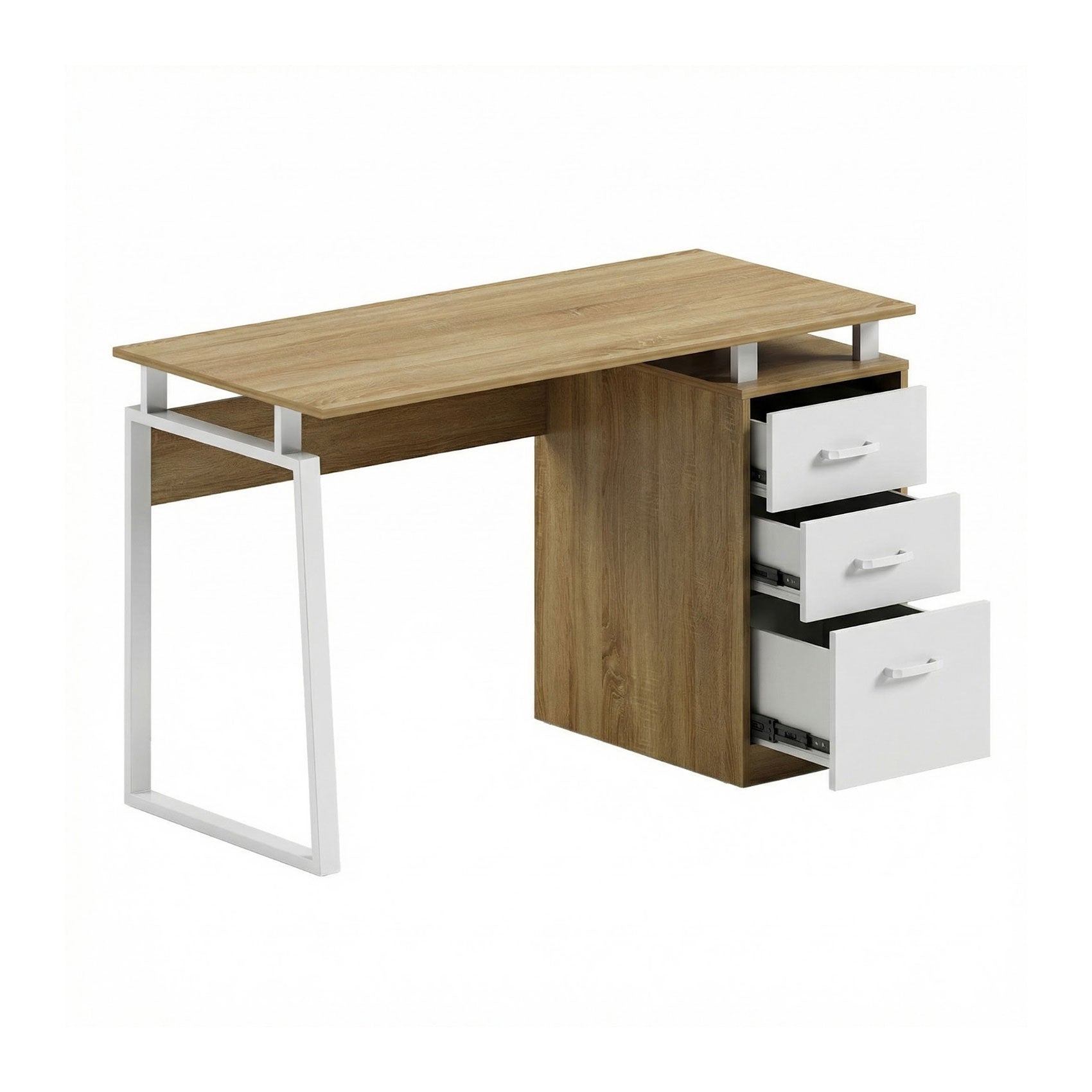 Бюро Shape Z, с контейнер, 1200 х 480 х 760 mm, ПДЧ 16 mm, плот дъб сонома, бял метал