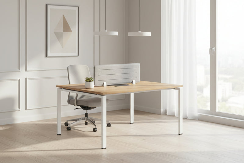 Бюро Бенч Monaco, двуместно, 1400 х 1200 х 750 mm, ПДЧ 25 mm, плот бряст, бели метални крака