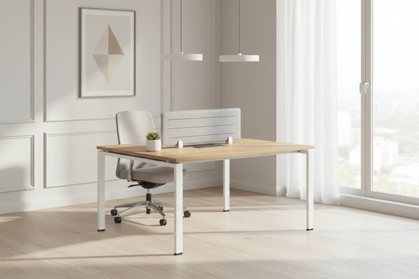 Бюро Бенч Monaco, двуместно, 1400 х 1200 х 750 mm, ПДЧ 25 mm, плот бряст, бели метални крака