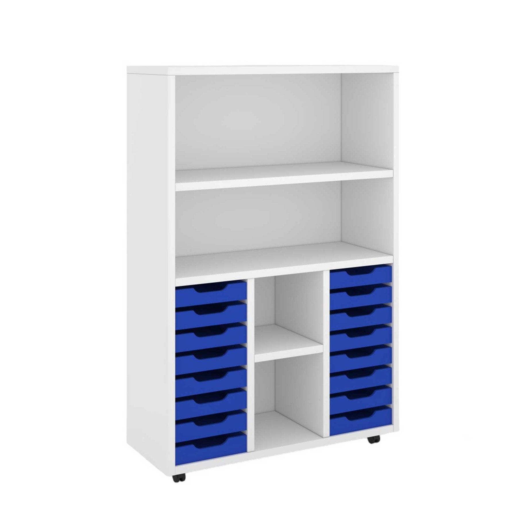 Етажерка, с 14 PP сини тавички, 1040 х 400 х 1500 mm, ПДЧ 18 mm, бяла