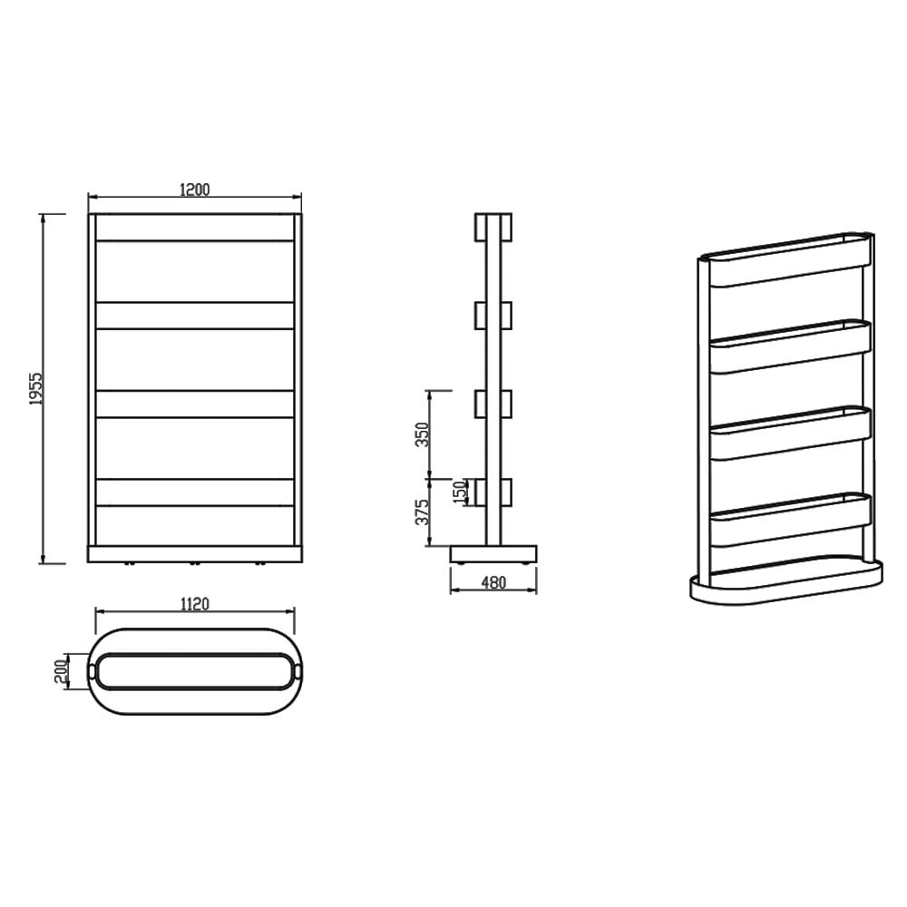 Стелаж, метален Divider, въглеродна стомана, 1200 x 480 x 1980 mm, черен