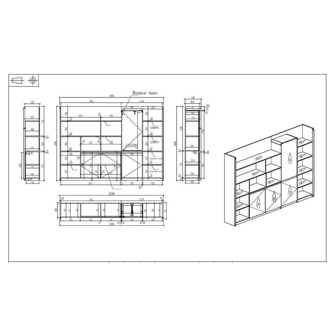 Шкаф Savona, 2800 х 435 х 2000 mm, ПДЧ, австралийски дъб и сиво