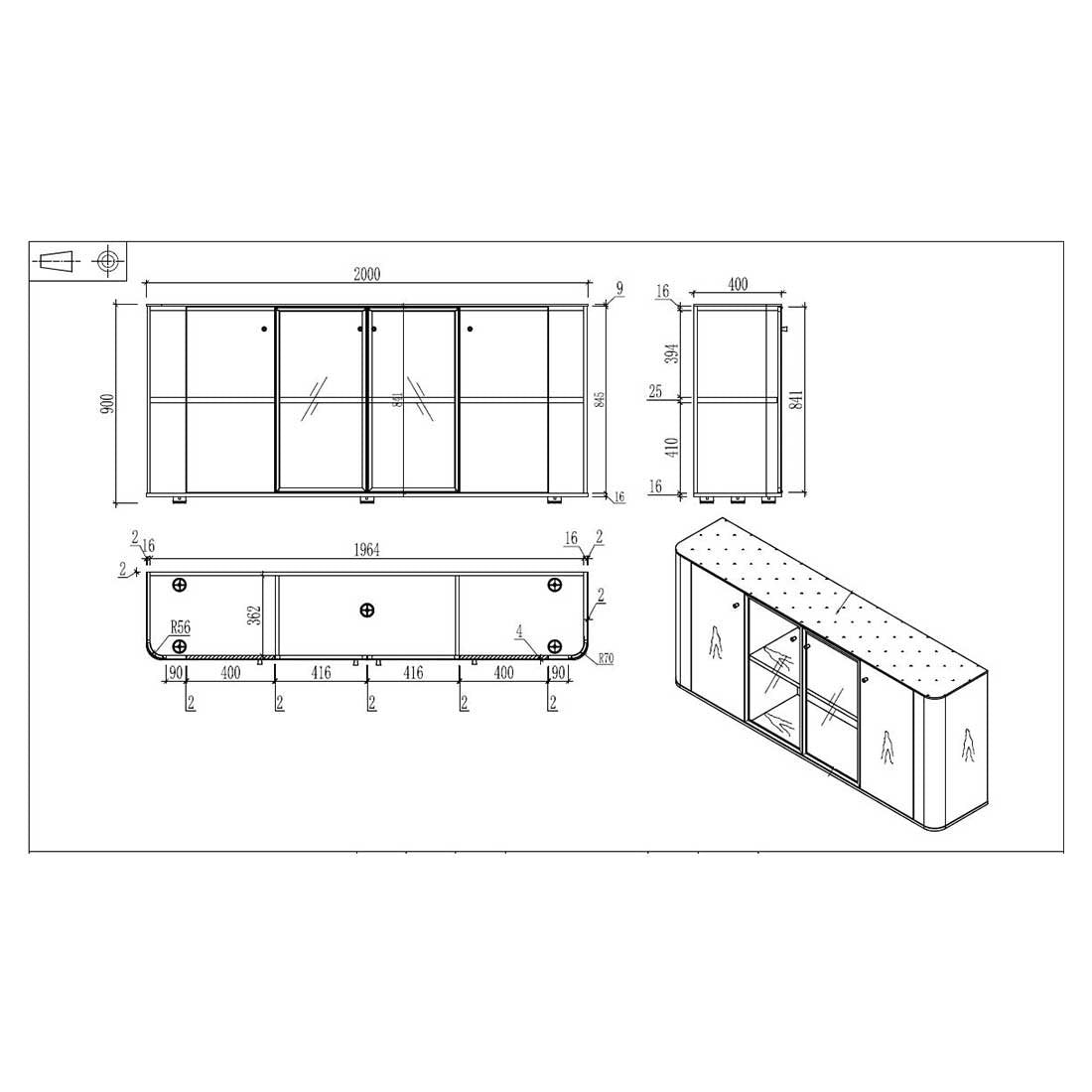 Шкаф Parma, 2000 х 400 х 900 mm, ПДЧ, орех и перлен графит