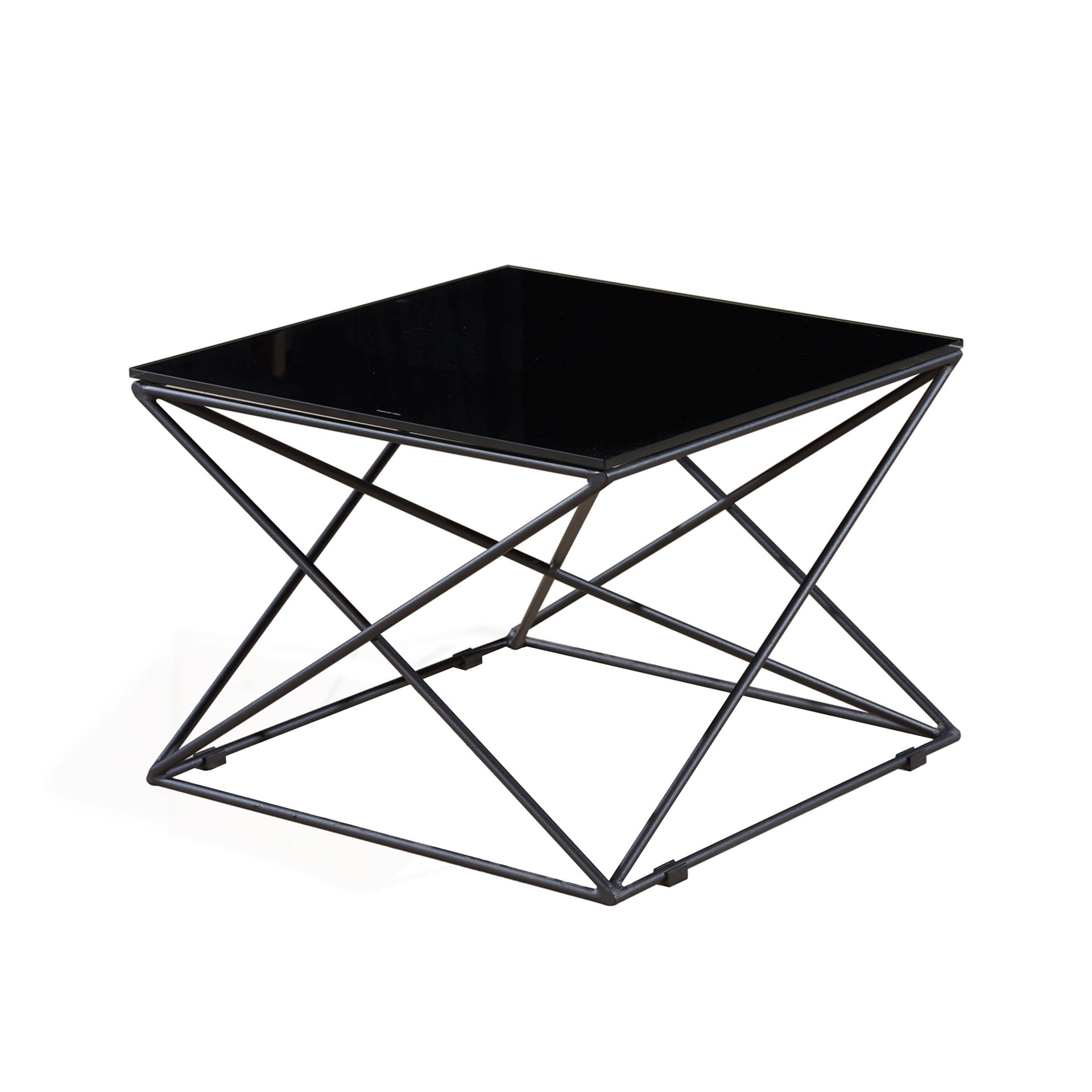 Ниска маса Cubo, 600 х 600 х 400 mm, квадратен стъклен плот, черна