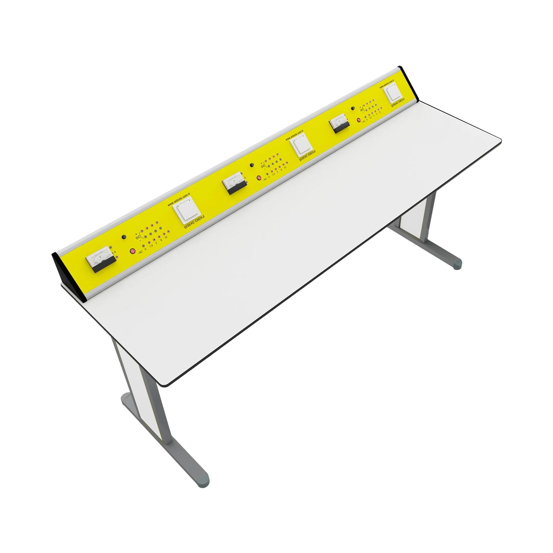 Ученическа маса Flat, лабораторна, над VII клас, 180 х 60 х 75 cm, HPL плот, метални крака, жълто-бяла, сглобена мостра