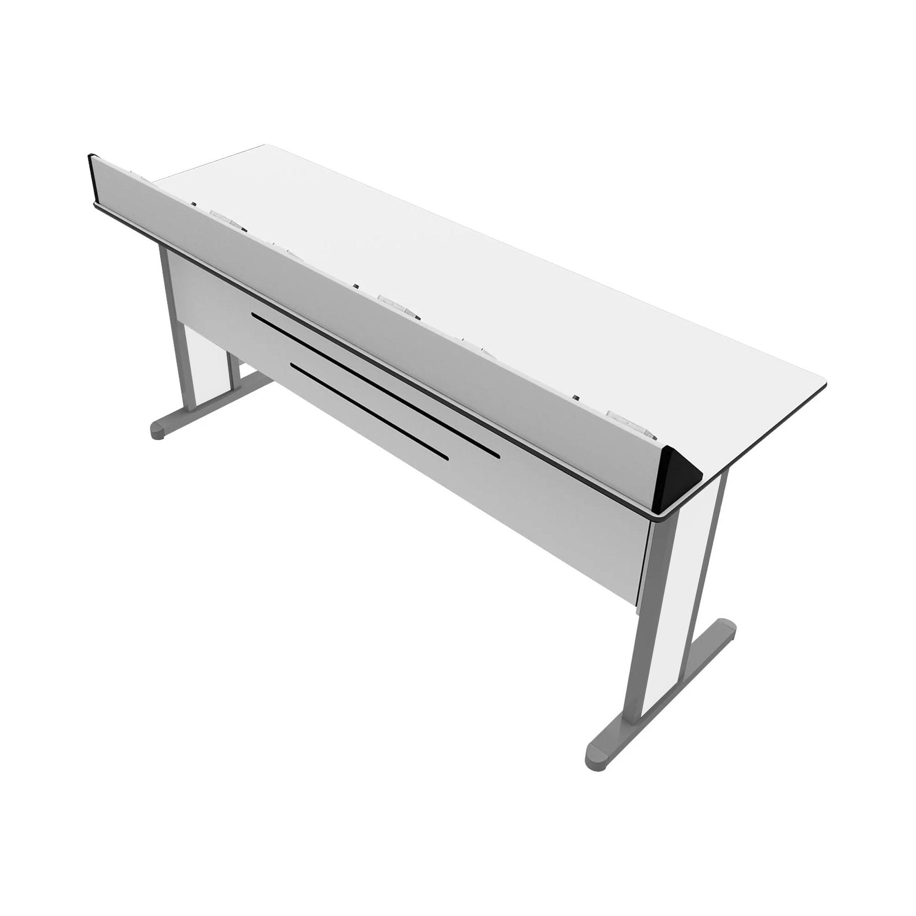 Ученическа маса Flat, лабораторна, над VII клас, 180 х 60 х 75 cm, HPL плот, метални крака, жълто-бяла, сглобена мостра