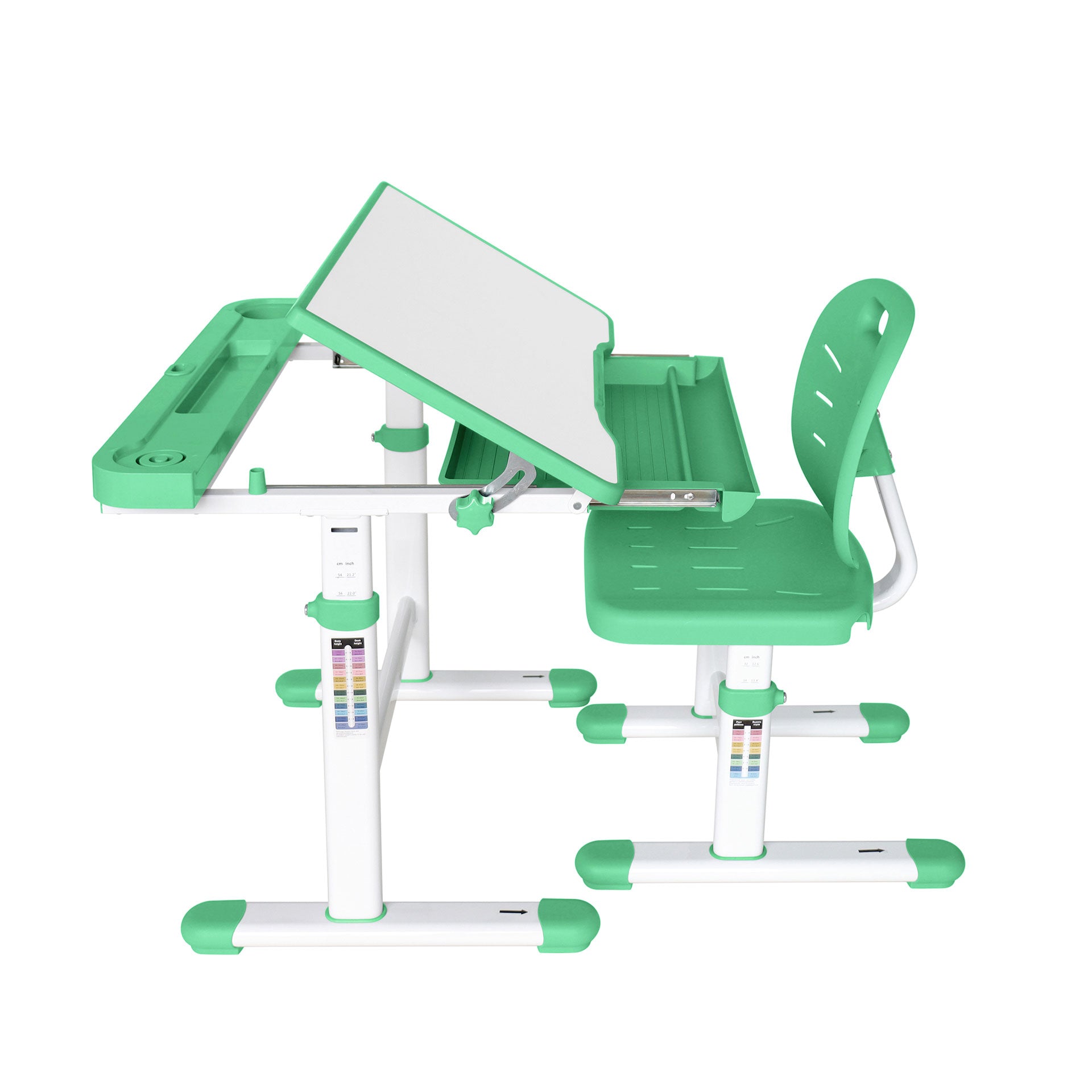Ергономичен чин и стол Ergo Tech 403X, ученически, MDF плот, метални крака, зелен