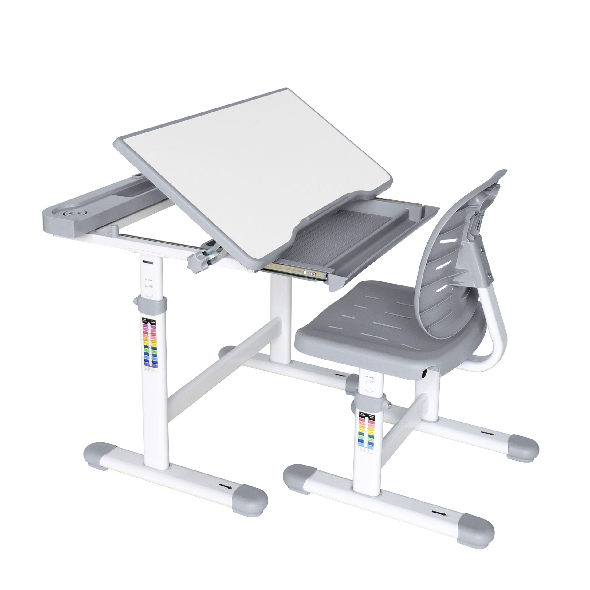 Ергономичен чин и стол Ergo Tech 403X, ученически, MDF плот, метални крака, сив