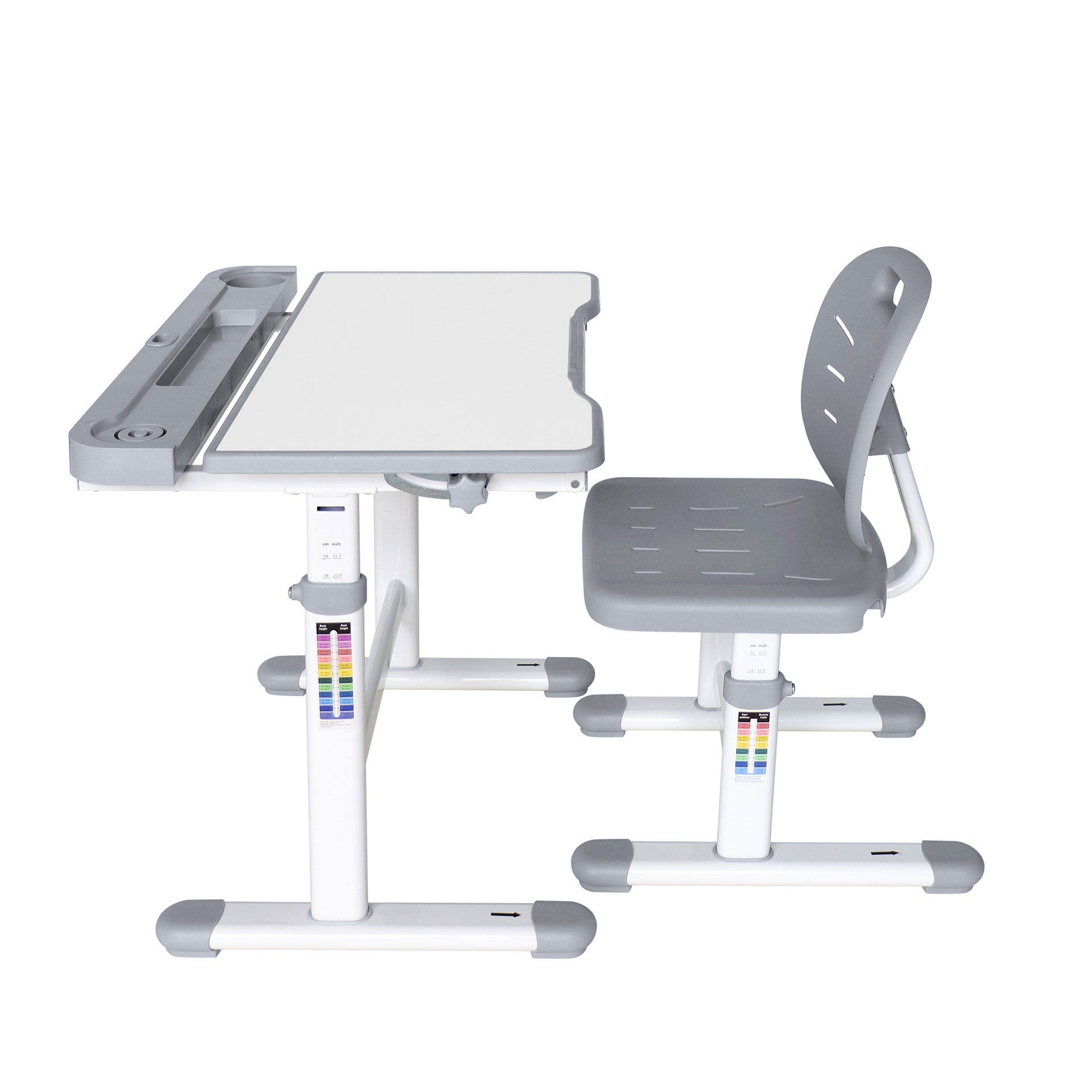 Ергономичен чин и стол Ergo Tech 403X, ученически, MDF плот, метални крака, сив