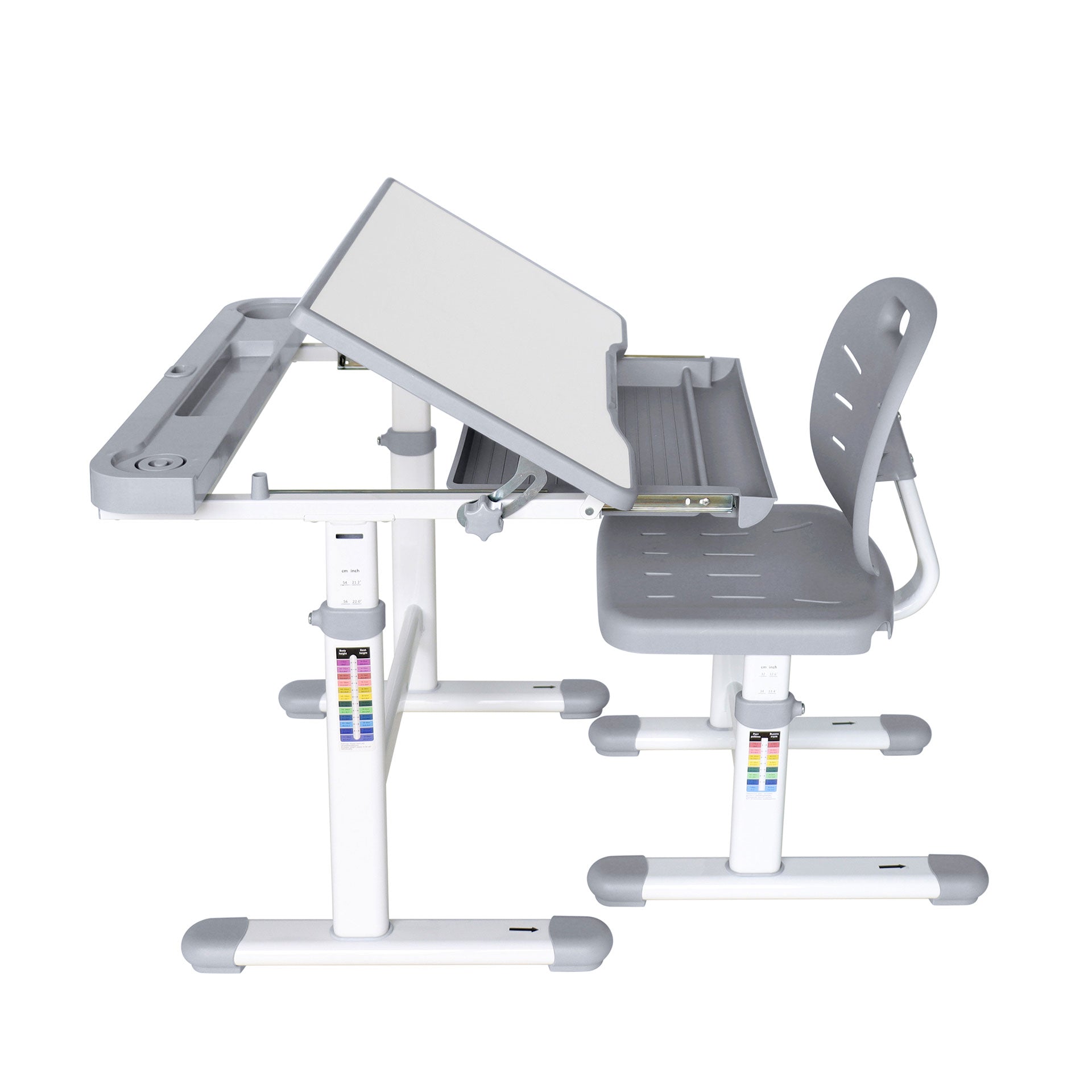 Ергономичен чин и стол Ergo Tech 403X, ученически, MDF плот, метални крака, сив