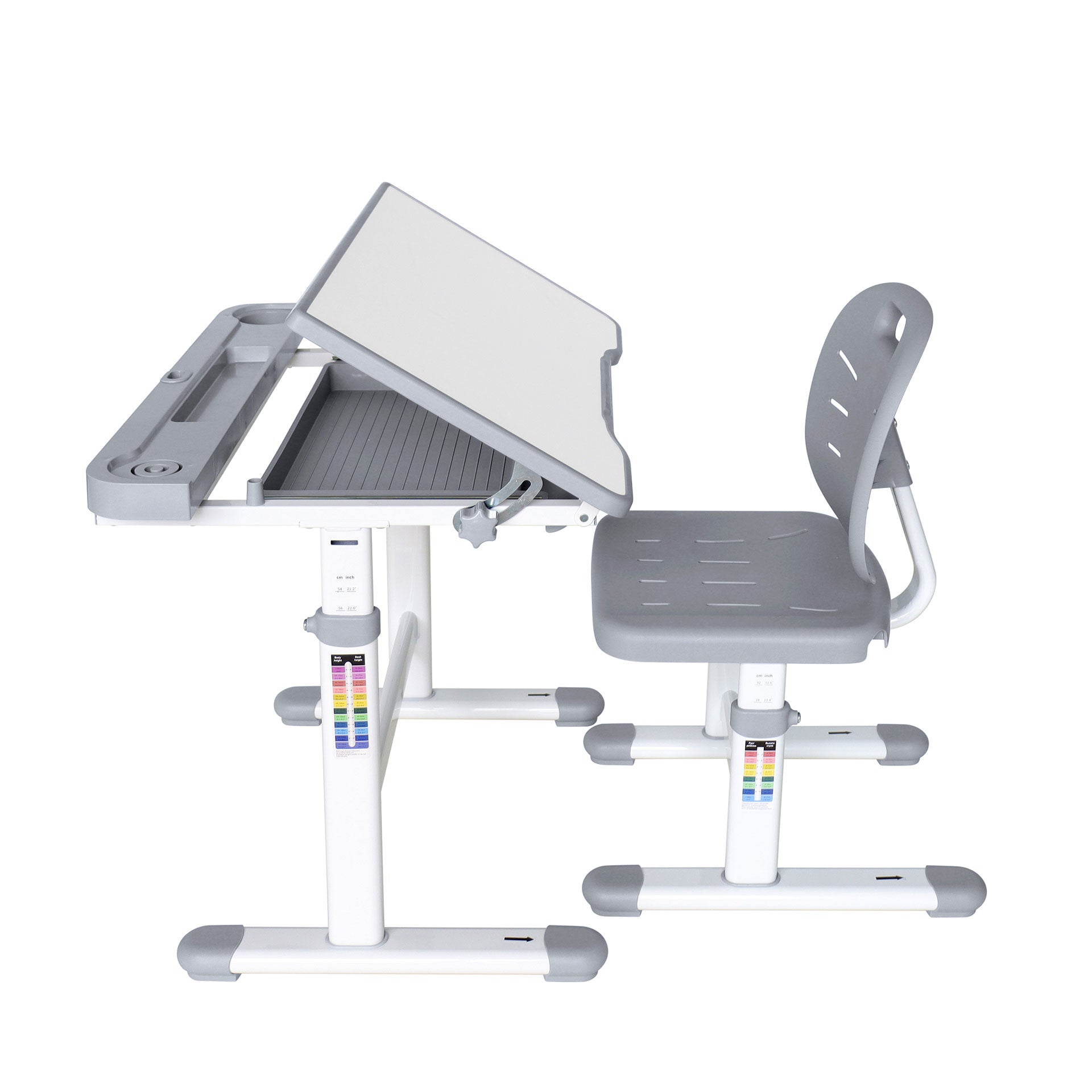 Ергономичен чин и стол Ergo Tech 403X, ученически, MDF плот, метални крака, сив