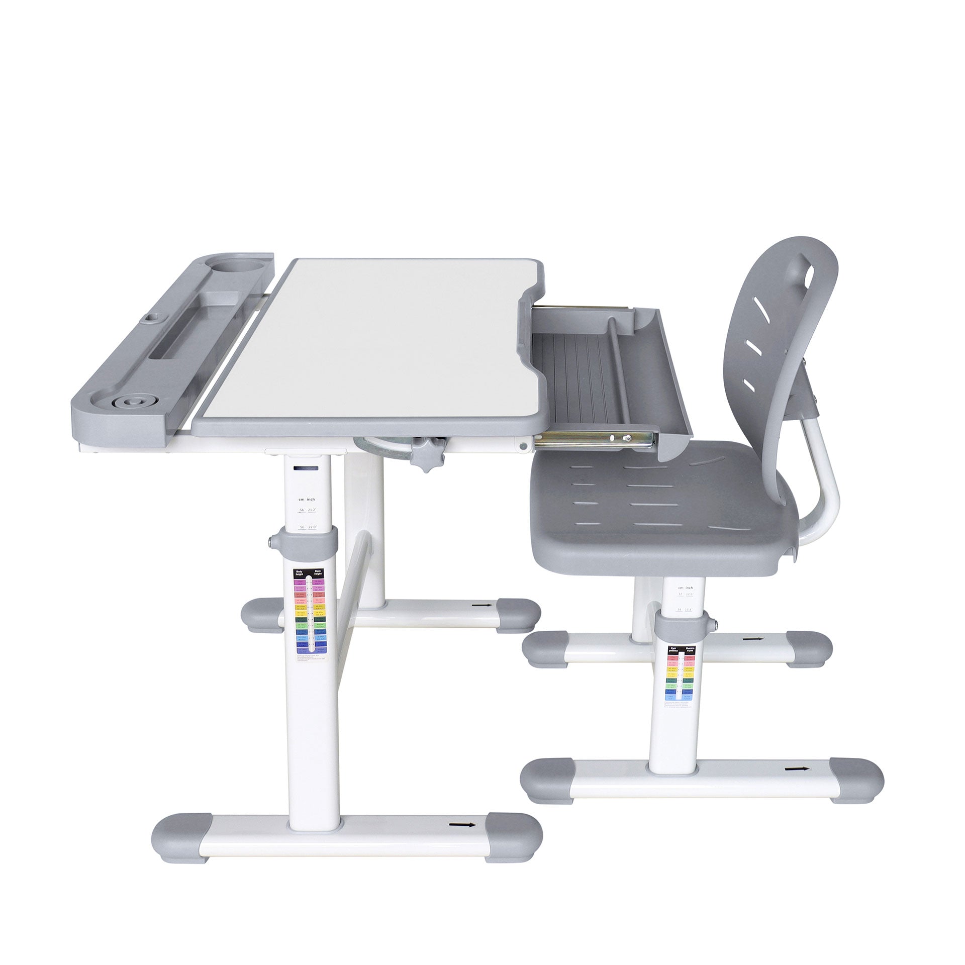 Ергономичен чин и стол Ergo Tech 403X, ученически, MDF плот, метални крака, сив