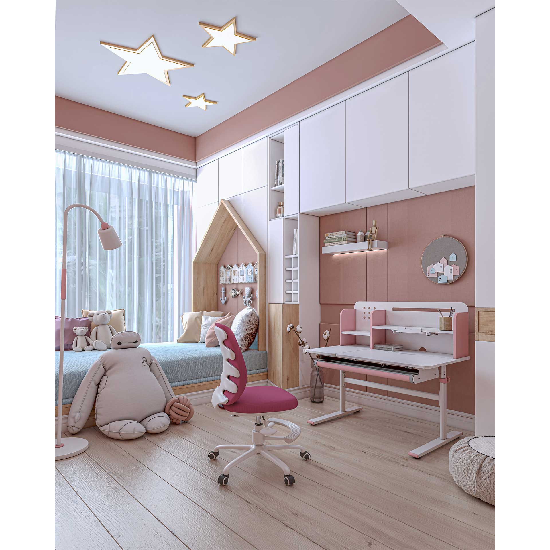 Бюро с регулируема височина Ergo Light 1003A, MDF плот, метални крака, розово