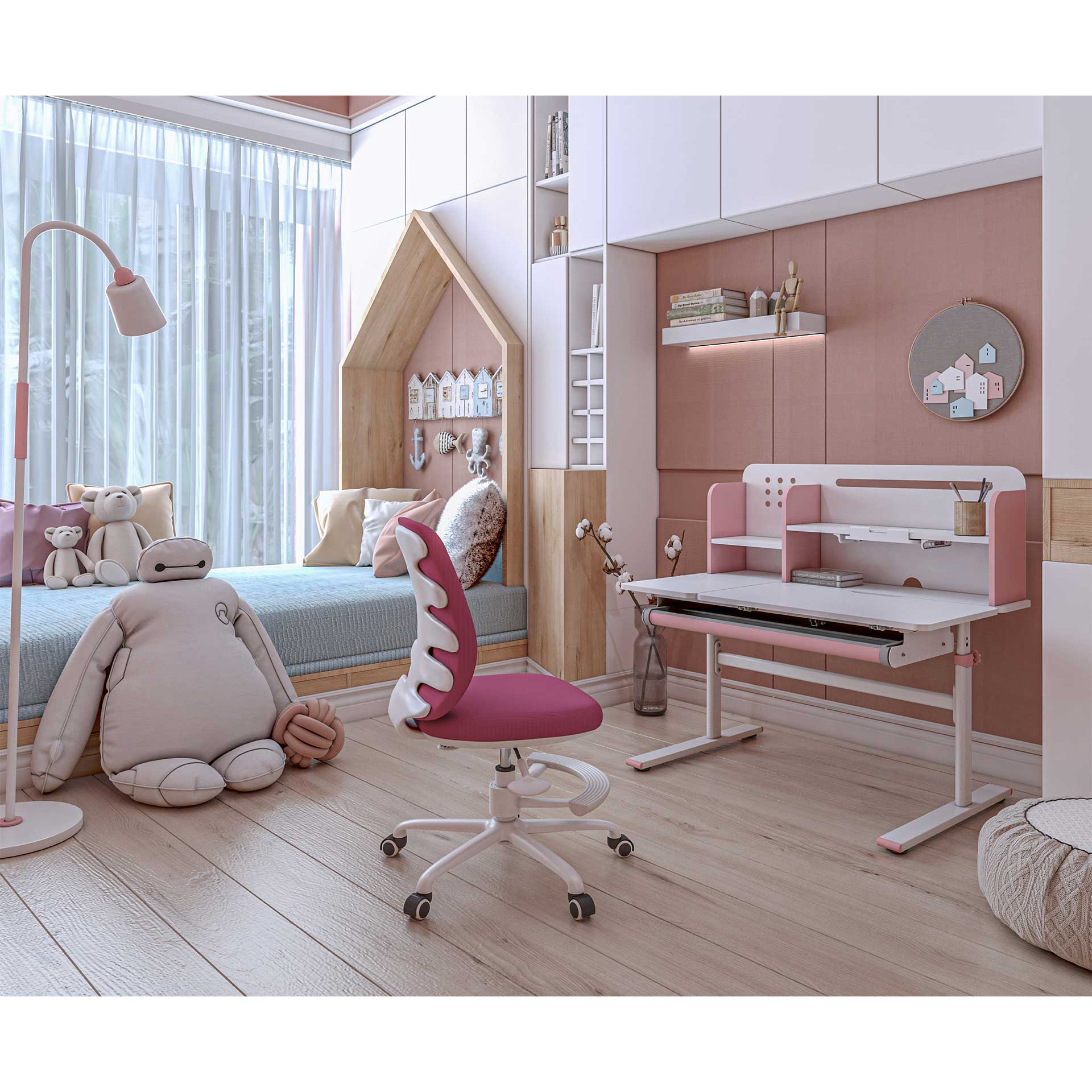 Бюро с регулируема височина Ergo Light 1003A, MDF плот, метални крака, розово
